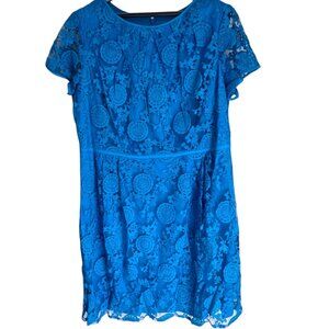 Turquoise/Peacock Blue Adrianna Papell 20W Embroidered Lace Dress